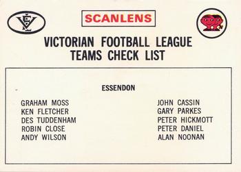 1974 Scanlens VFL - Checklists #NNO Checklist Front